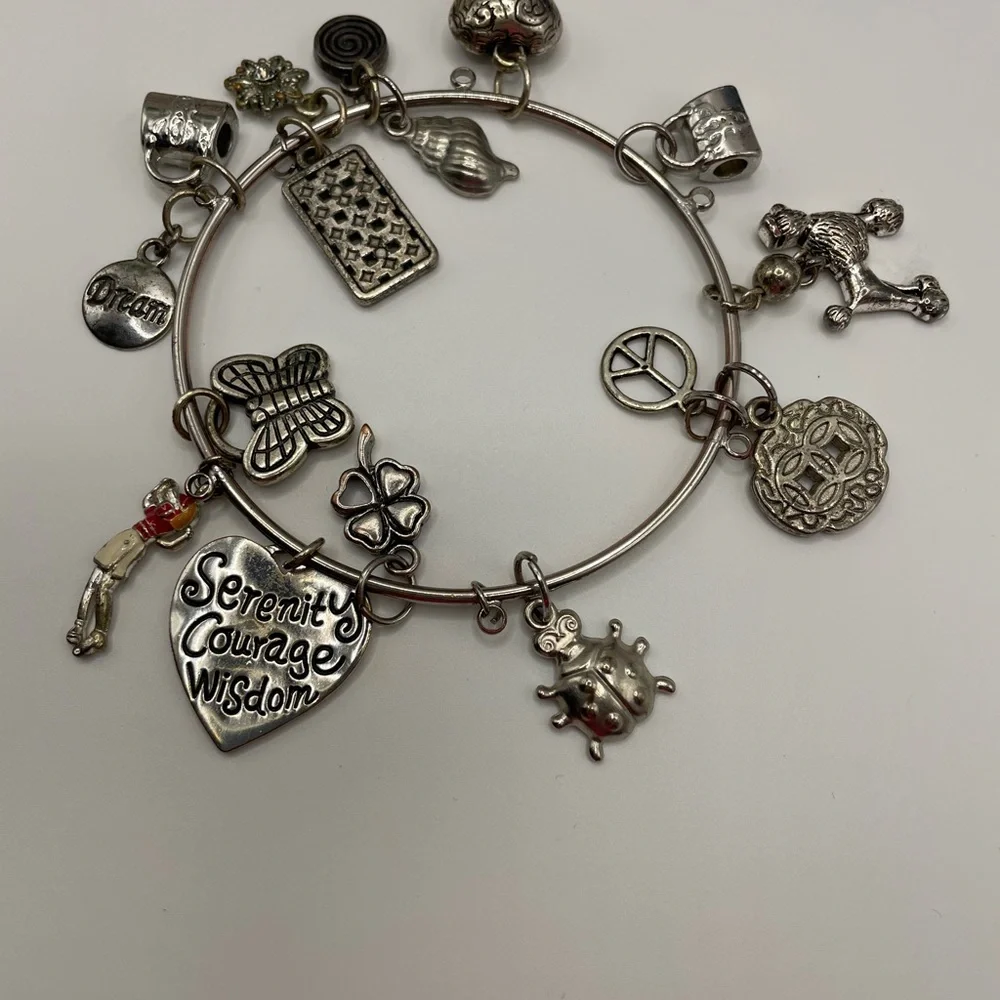 Serenity Loaded Charm Bangle • Turtle Mermaid Peace Clover • Gift Boxed - Picture 6 of 17